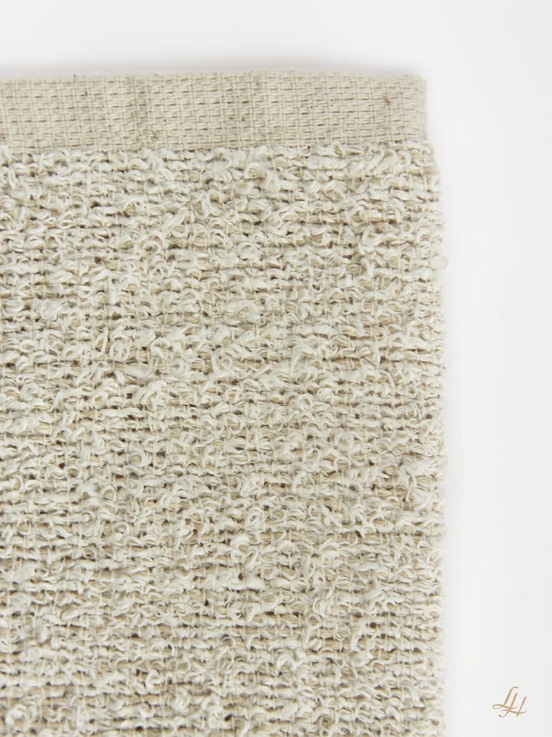 Waschhandschuh aus Leinenfrotté-Cremeweiß mit Farbstreifen