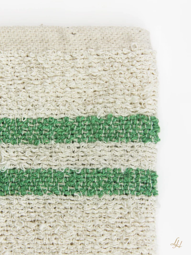 Waschhandschuh aus Leinenfrotté-Cremeweiß mit Farbstreifen