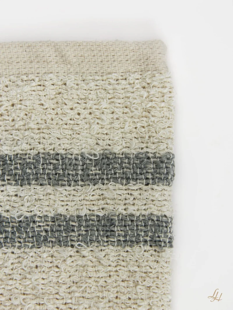 Waschhandschuh aus Leinenfrotté-Cremeweiß mit Farbstreifen