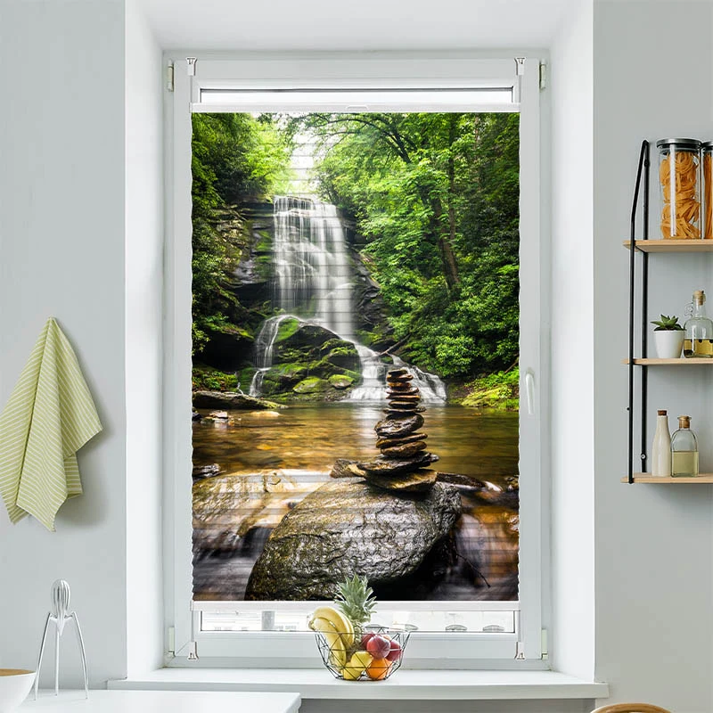 Wabenplissee Motiv "Wasserfall Zen Stones"