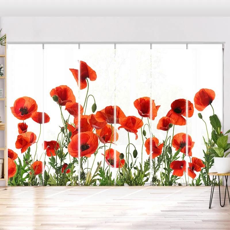 Schiebegardine Motiv "Mohnblumen Weisser Hintergrund"