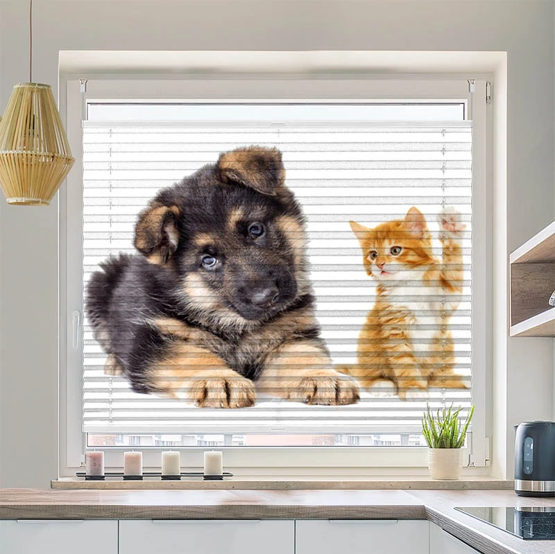 Wabenplissee Motiv "Welpe und Kitten"