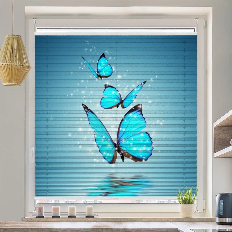 Wabenplissee Motiv "Blaue Schmetterlinge"