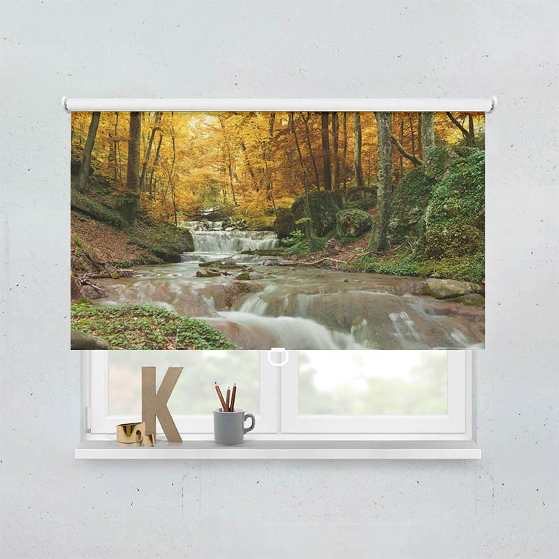 Springrollo Motiv "Herbstwald mit Fluss"