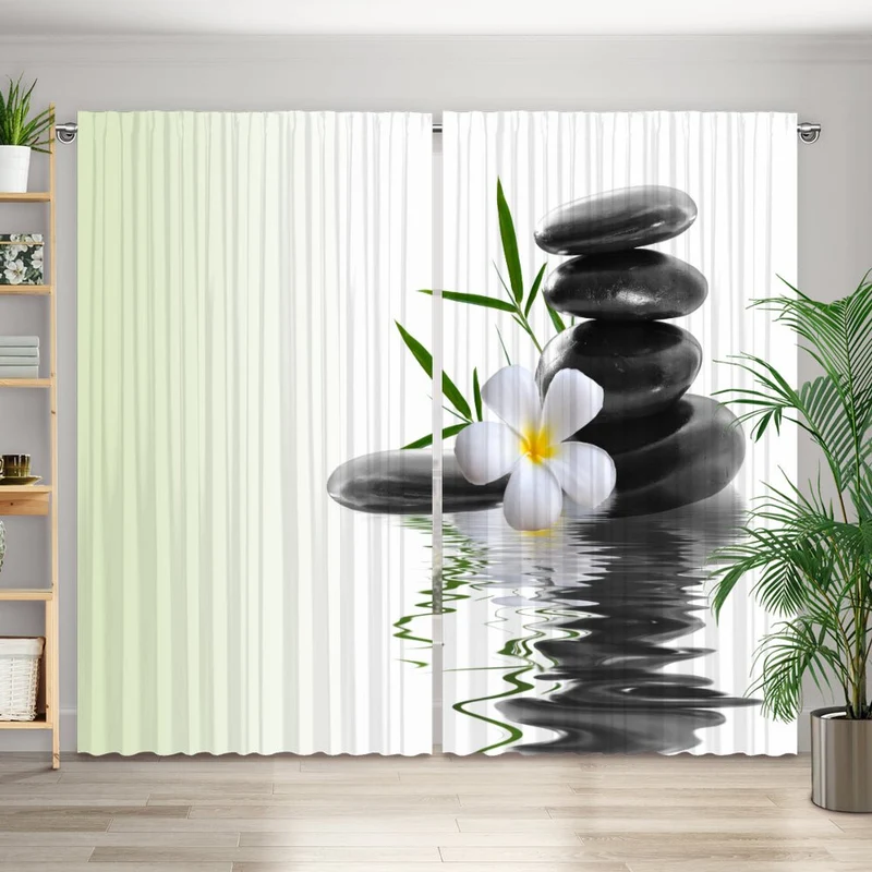 Vorhang Motiv "Frangipani Steinturm Wasser"