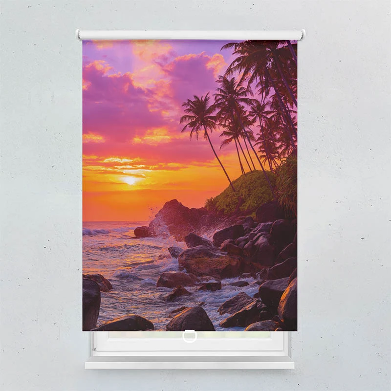 Springrollo Motiv "Sonnenuntergang Palmen Strand"