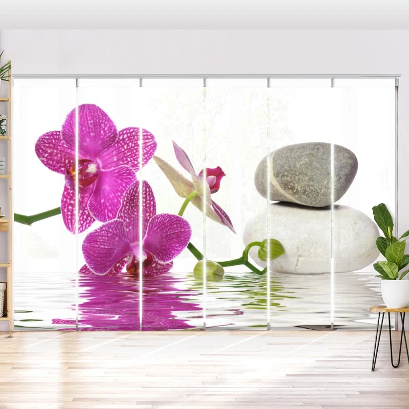 Schiebegardine Motiv "Wasser Orchidee Steine"