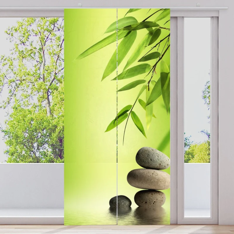 Schiebegardine Motiv "Wellness Steine Bambus"