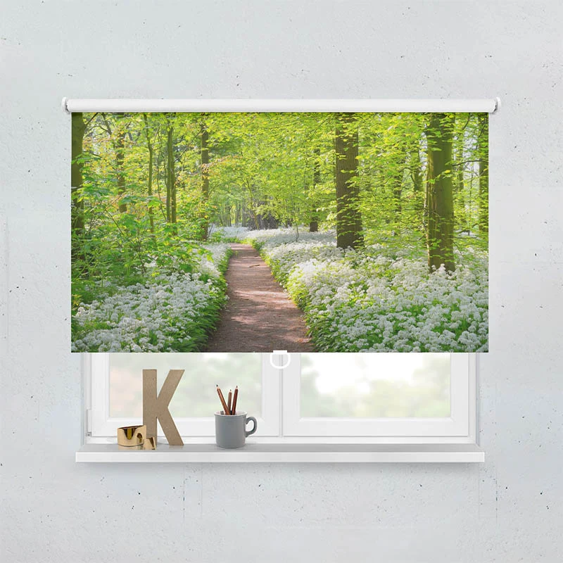 Springrollo Motiv "Waldweg mit Blumen"
