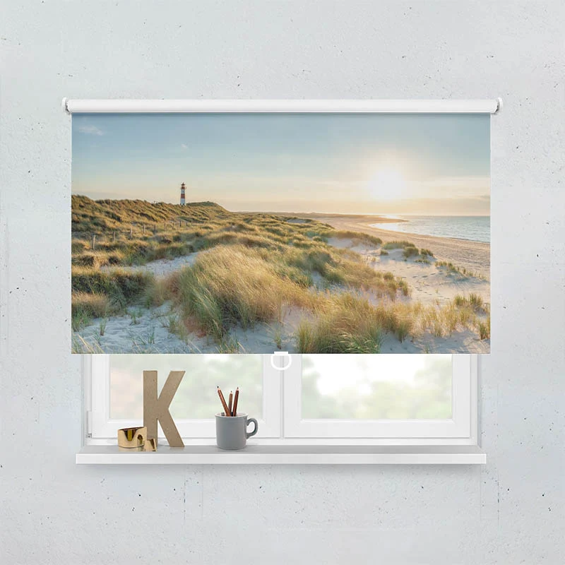 Springrollo Motiv "Leuchtturm Strand Meer auf Sylt"