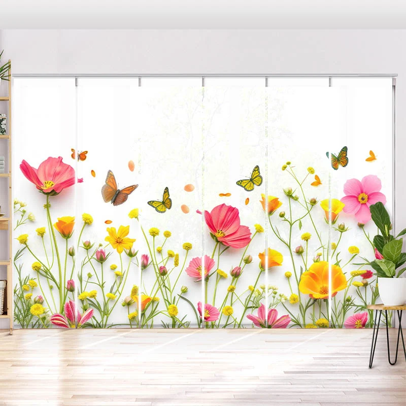 Schiebegardine Motiv "Blumen im Fruehling mit Schmetterlingen"
