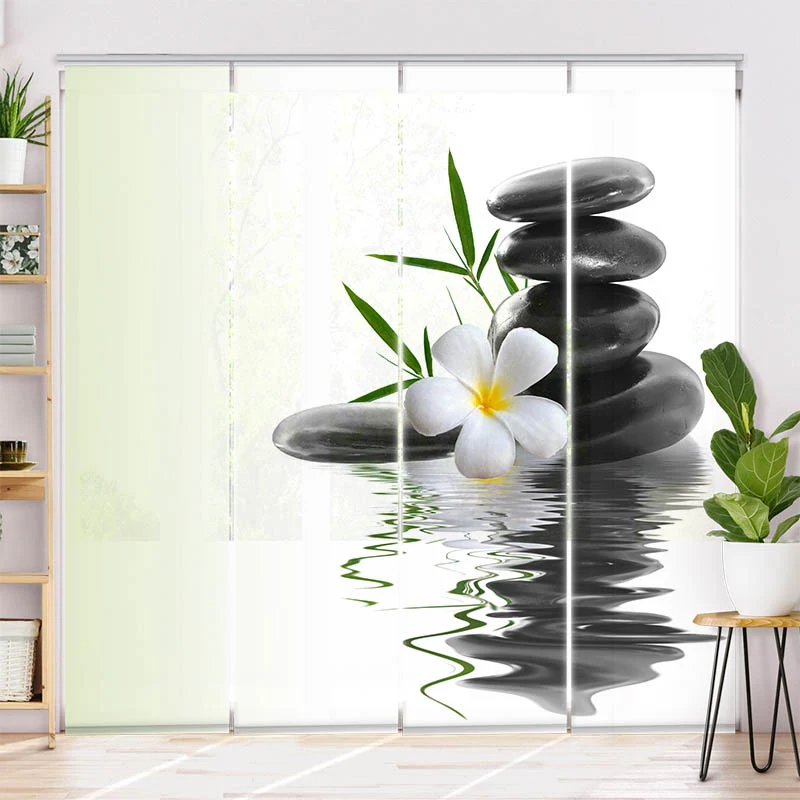 Schiebegardine Motiv "Frangipani Steinturm Wasser"