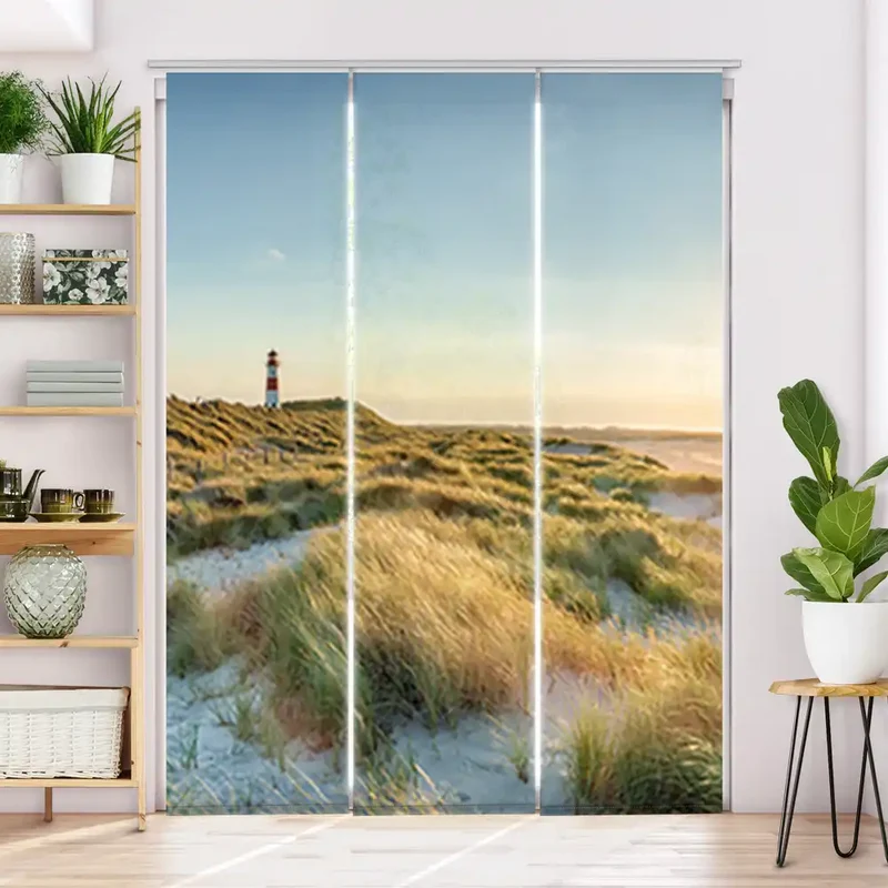 Schiebegardine Motiv "Leuchtturm Strand Meer auf Sylt"