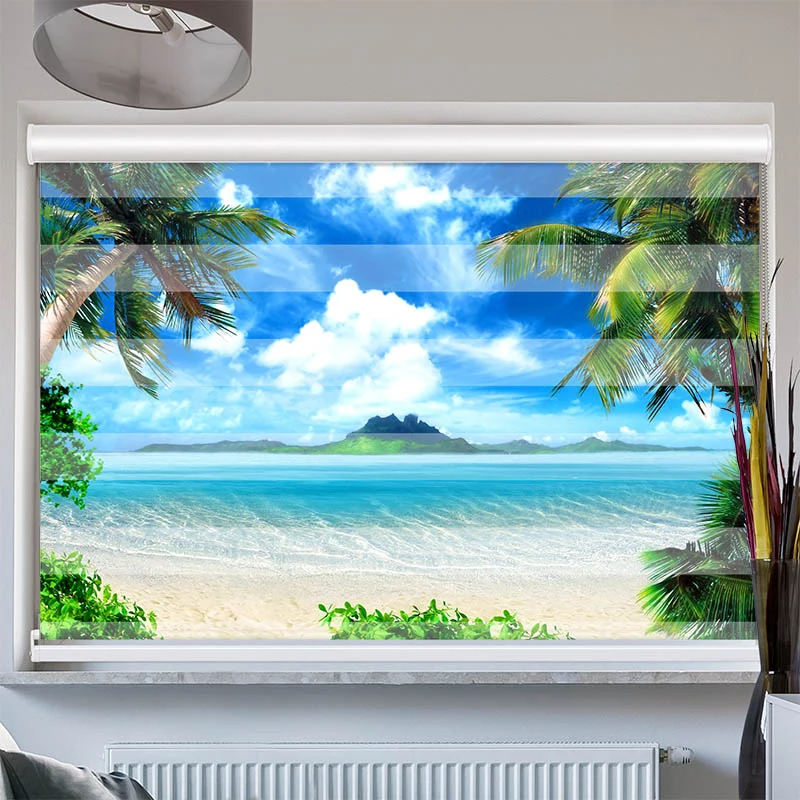 Doppelrollo mit Kassette "Palmen Insel Meer"