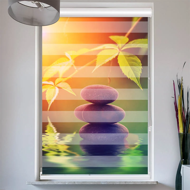 Doppelrollo mit Kassette "Spa Steine Sonne"