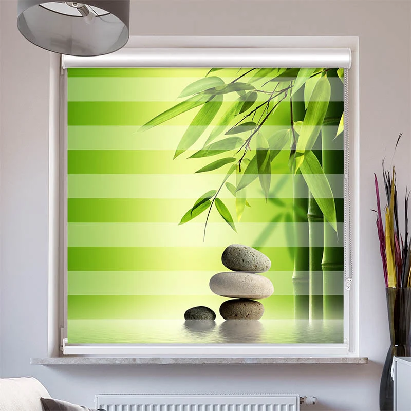 Doppelrollo mit Kassette "Wellness Steine Bambus"