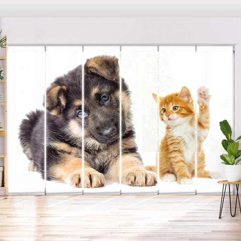 Schiebegardine Motiv "Welpe und Kitten"