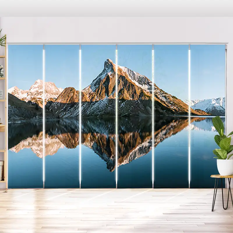 Schiebegardine Motiv "Sonnenuntergang am Bergsee"