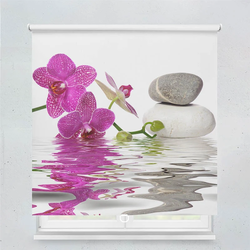 Springrollo Motiv "Wasser Orchidee Steine"