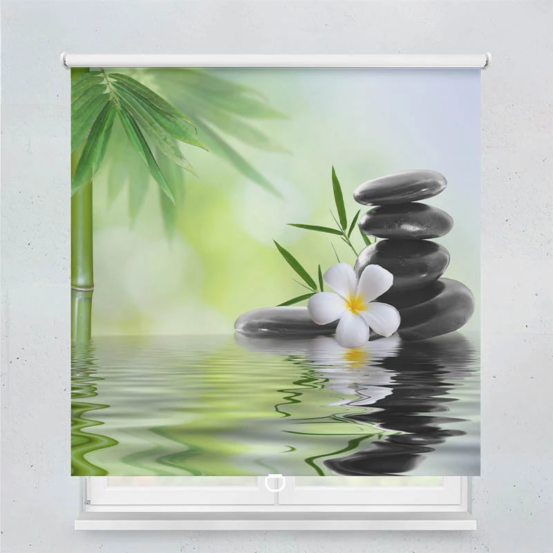 Springrollo Motiv "Frangipani Bambus Steine"