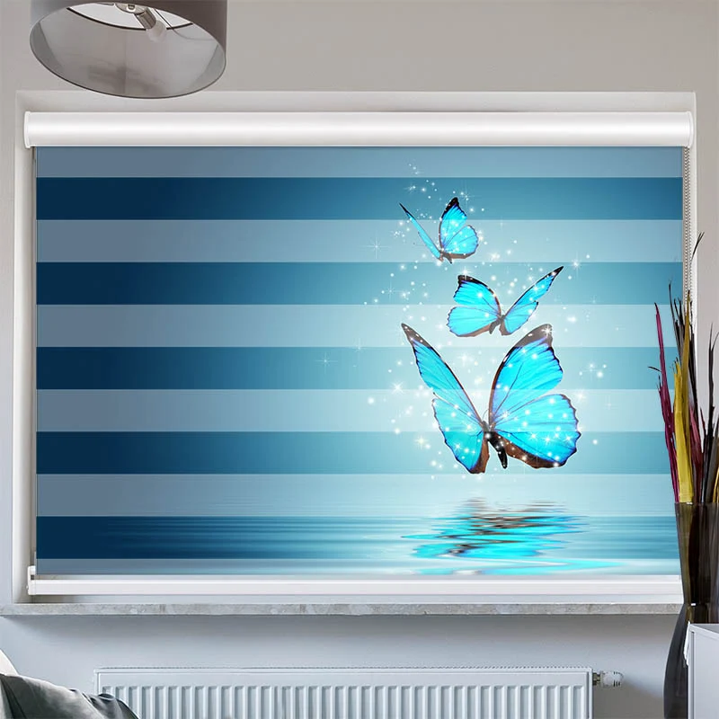 Doppelrollo mit Kassette "Blaue Schmetterlinge"