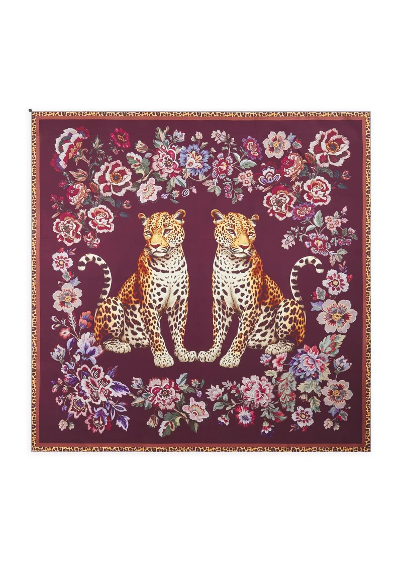 Luxuriöses Tuch aus reiner Seide mit Blumen-Muster und Leoparden