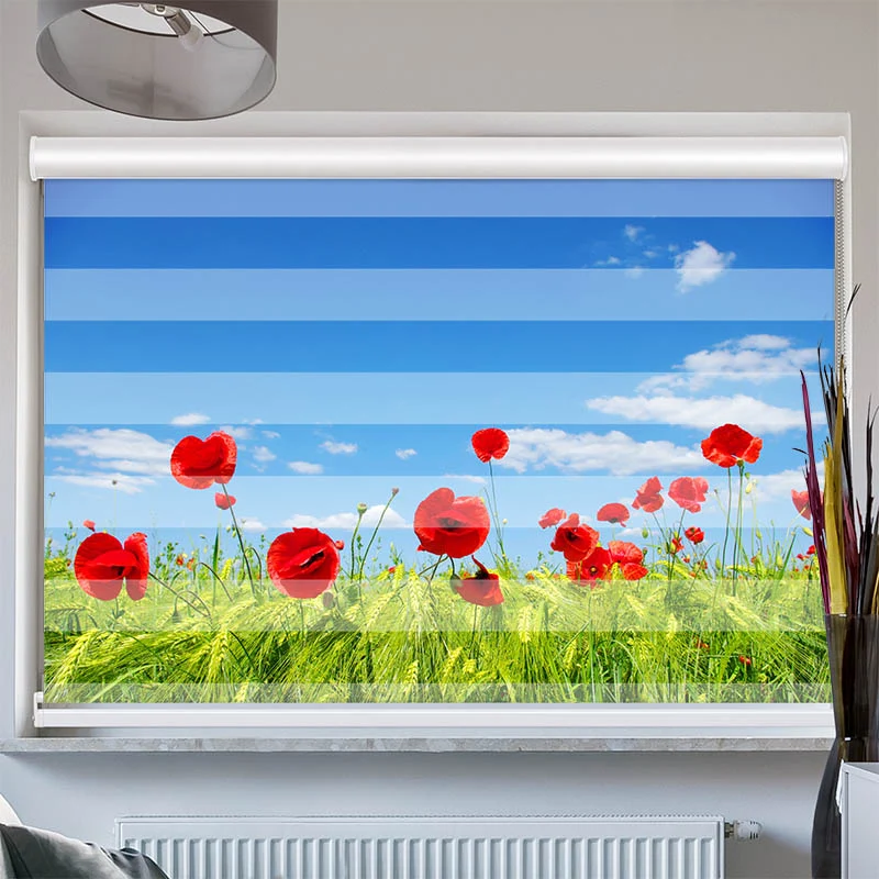 Doppelrollo mit Kassette "Mohnblumen Wiese"