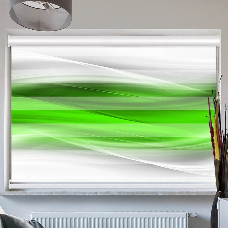 Doppelrollo mit Kassette "Wellen Gruen Grau"