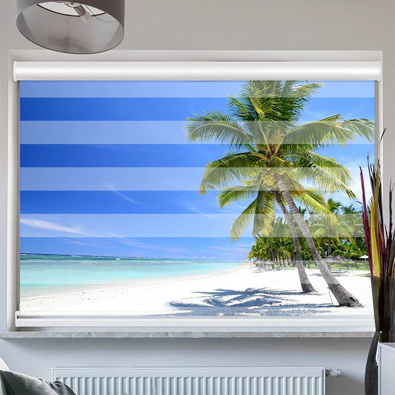 Doppelrollo mit Kassette "Meer Palmen Strand"