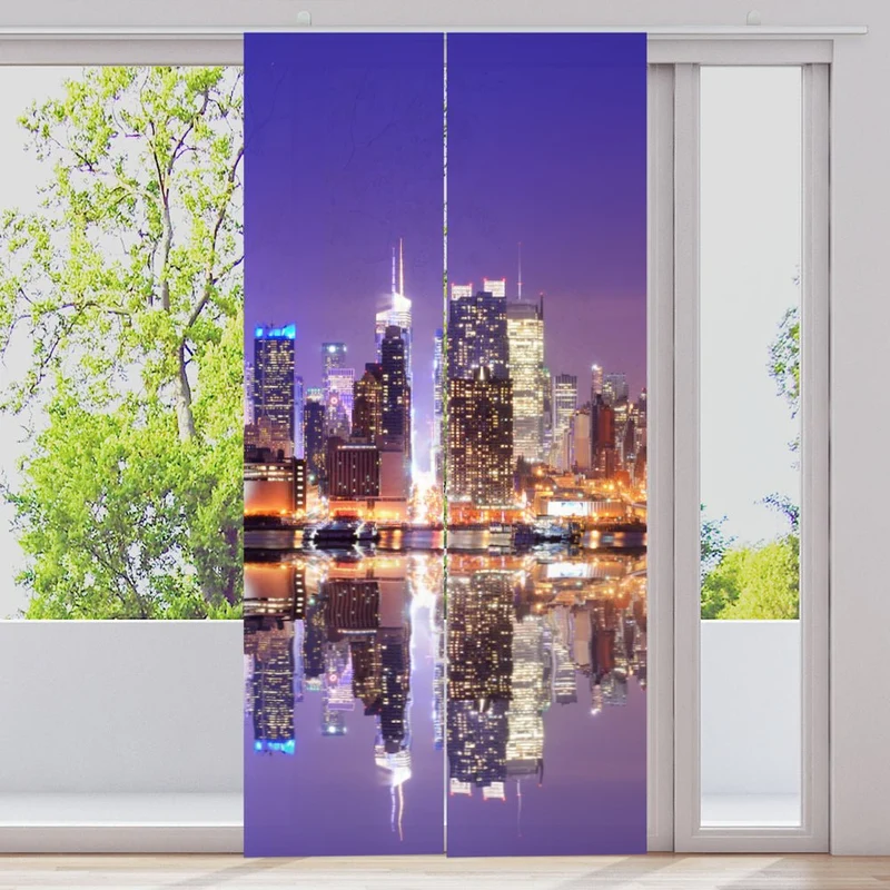 Schiebegardine Motiv "Skyline Manhatten Nacht"