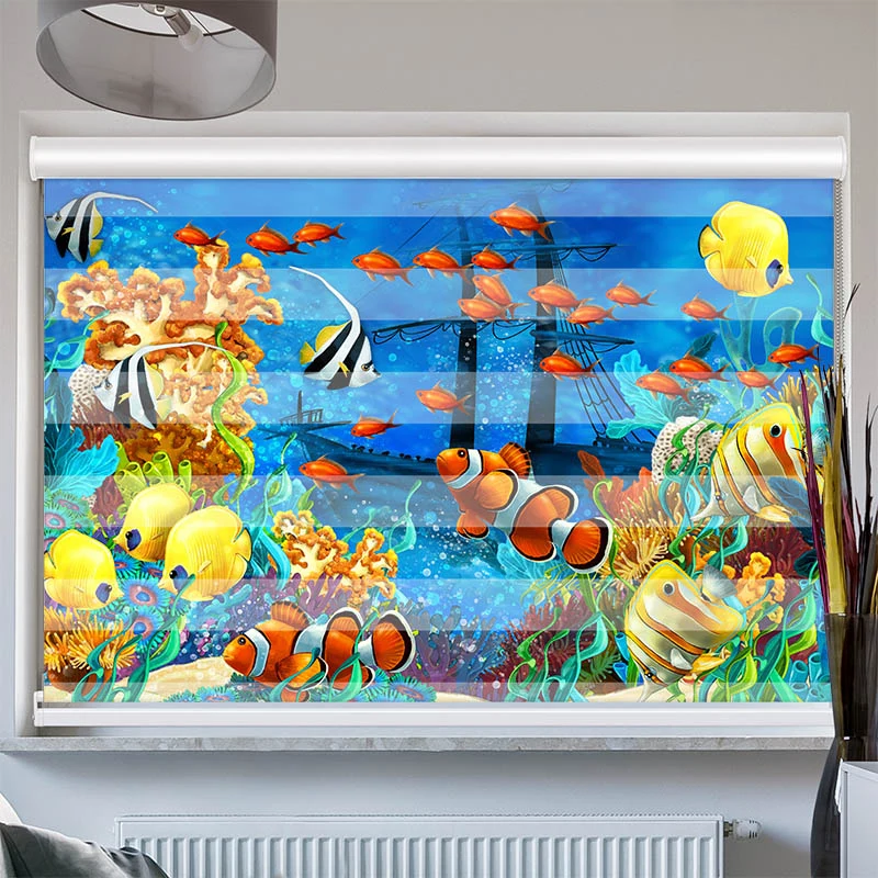 Doppelrollo mit Kassette "Fische Kindermotiv"