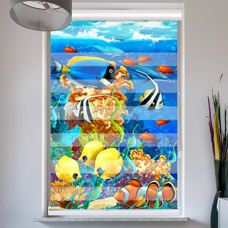 Doppelrollo mit Kassette "Fische Comic"
