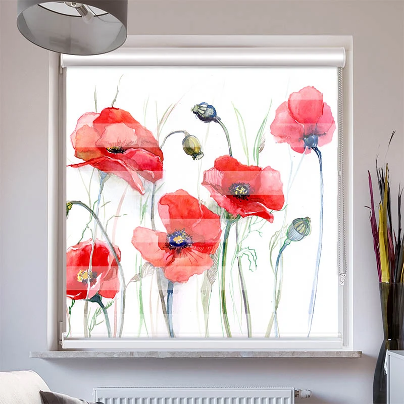 Doppelrollo mit Kassette "Mohnblumen Gemaelde"