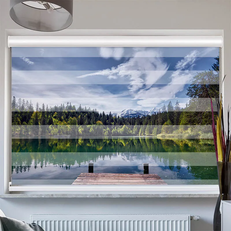Doppelrollo mit Kassette "Bergsee im Wald"