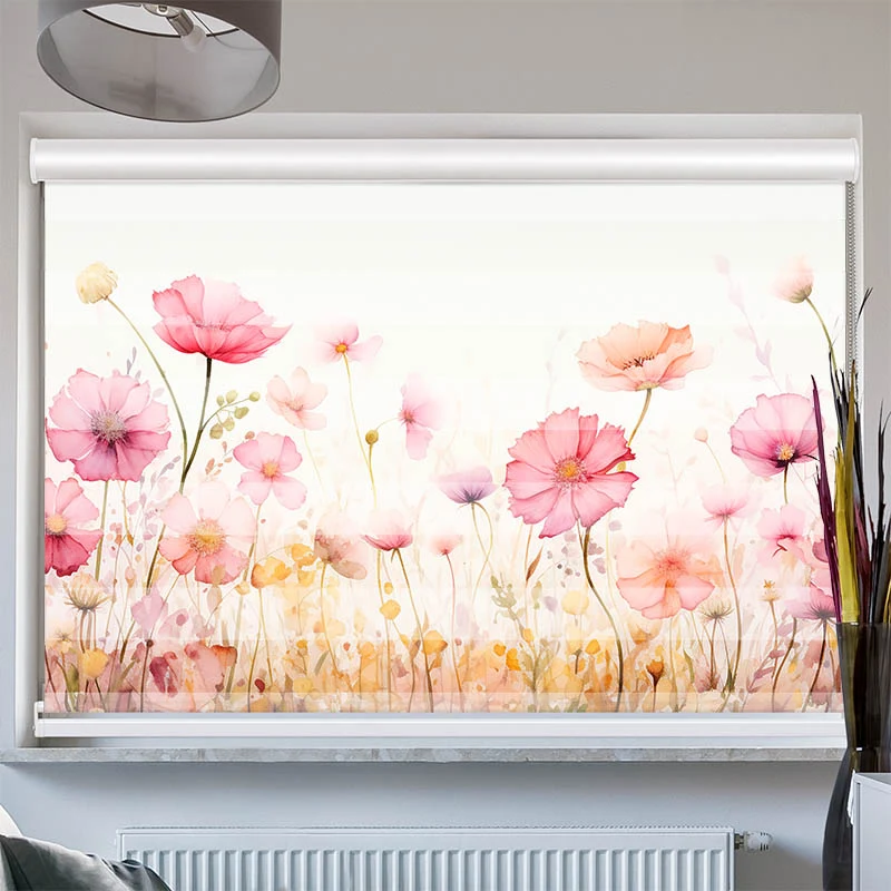 Doppelrollo mit Kassette "Aquarell Rosen und Mohn"