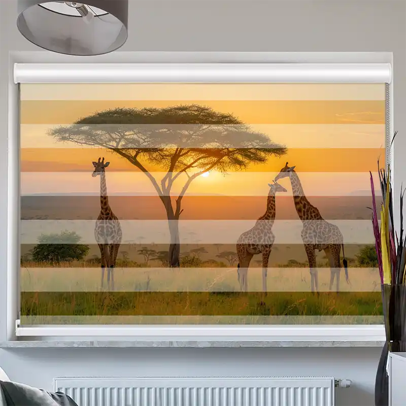Doppelrollo mit Kassette "Afrika Giraffen Savanne"