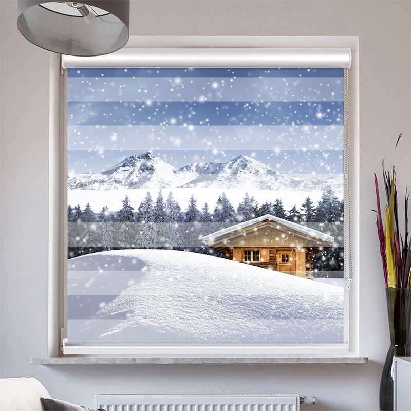 Doppelrollo mit Kassette "Schneehuette Winter"