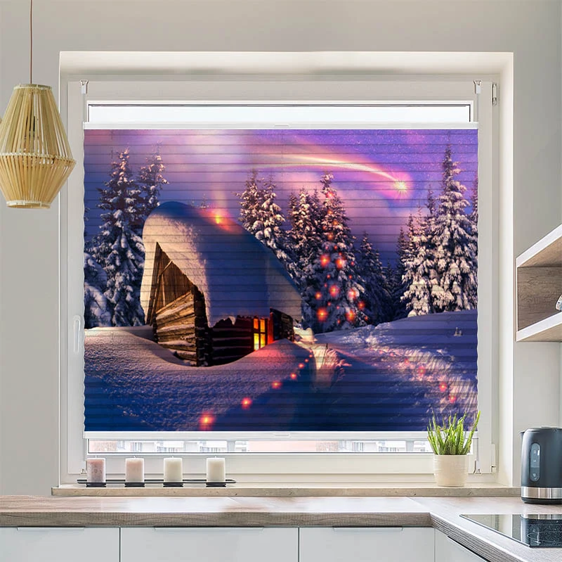 Plissee Motiv "Schneehuette Winterlandschaft"