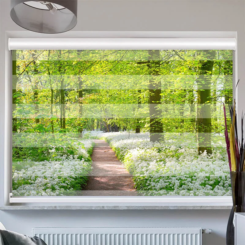 Doppelrollo mit Kassette "Waldweg mit Blumen"
