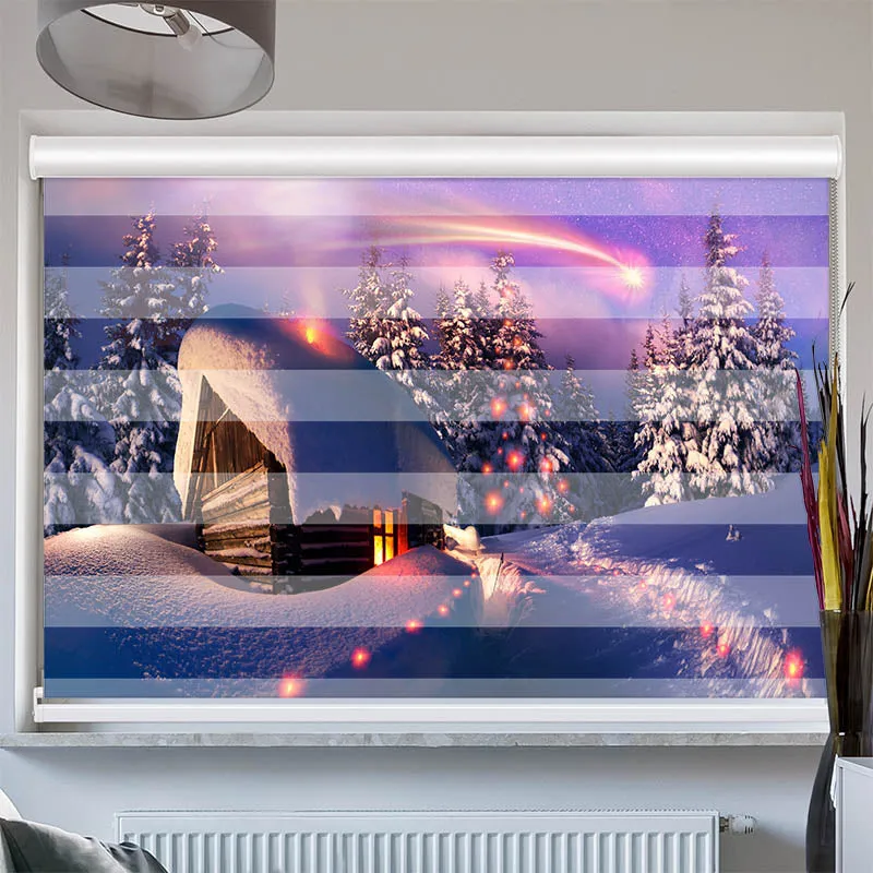 Doppelrollo mit Kassette "Schneehuette Winterlandschaft"