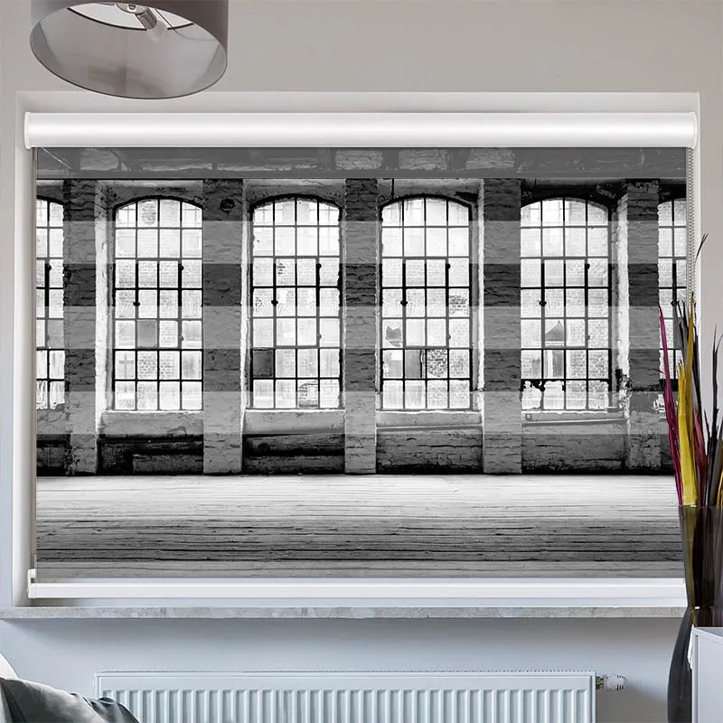 Doppelrollo mit Kassette "Alte Fabrikfenster"