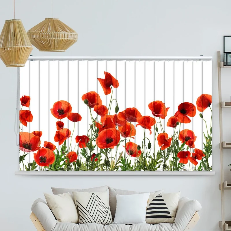 Lamellenvorhang Motiv "Mohnblumen Weisser Hintergrund"