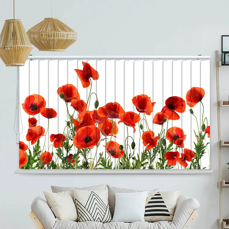 Lamellenvorhang Motiv "Mohnblumen Weisser Hintergrund"