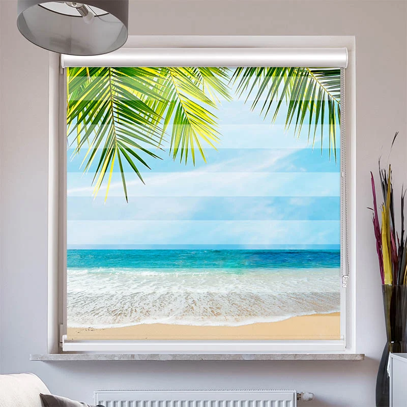 Doppelrollo mit Kassette "Palmenblaetter Meer"