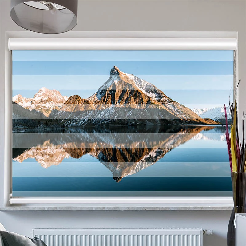 Doppelrollo mit Kassette "Sonnenuntergang am Bergsee"