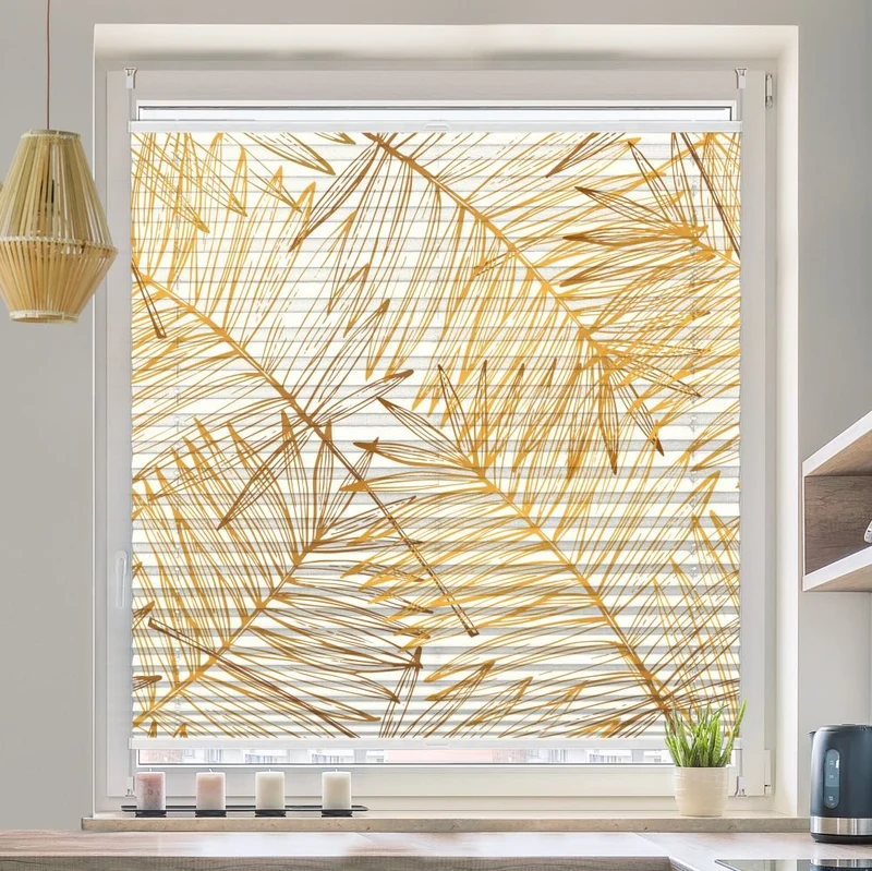 Plissee Motiv 'Palmenblaetter Gold'