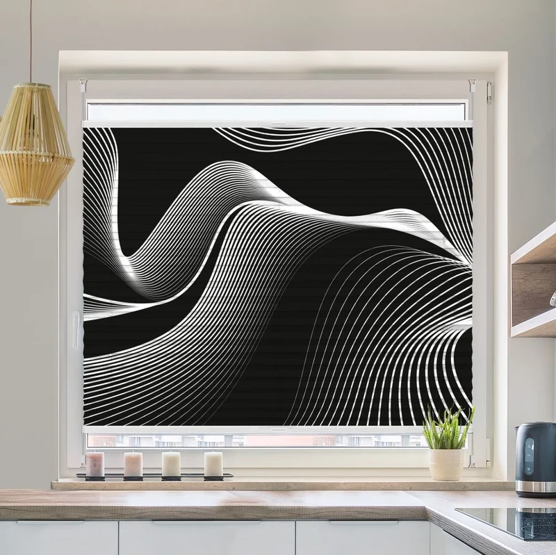 Wabenplissee Motiv 'Wellen Monochrom'
