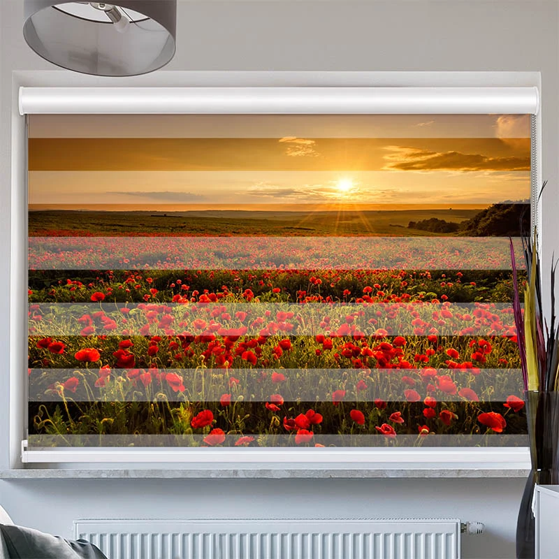 Doppelrollo mit Kassette "Mohnblumen Sonnenuntergang"
