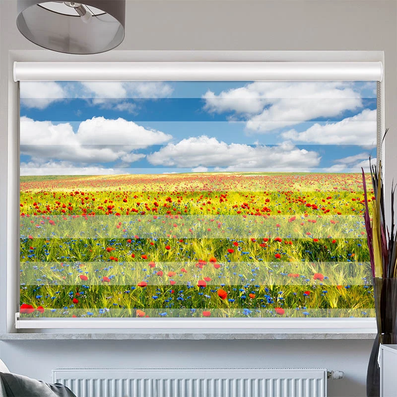 Doppelrollo mit Kassette "Kornfeld Mohnblumen Feld"