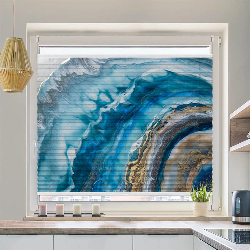 Plissee Motiv "Gemaelde Blau Oel"